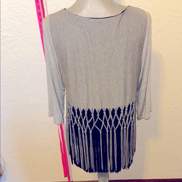 IC by Connie K Gray and Black Fringe Women's Bamboo 3/4 sleeve Top. Sz. Large - Picture 3 of 7